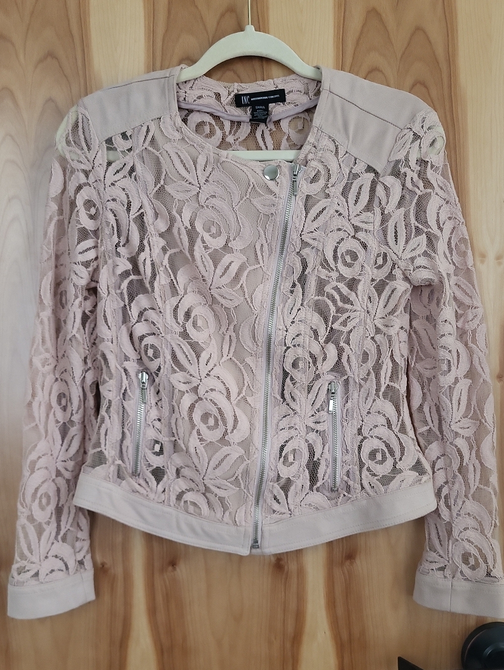 INC International Concepts Pale Blush Lace Moto Jacket